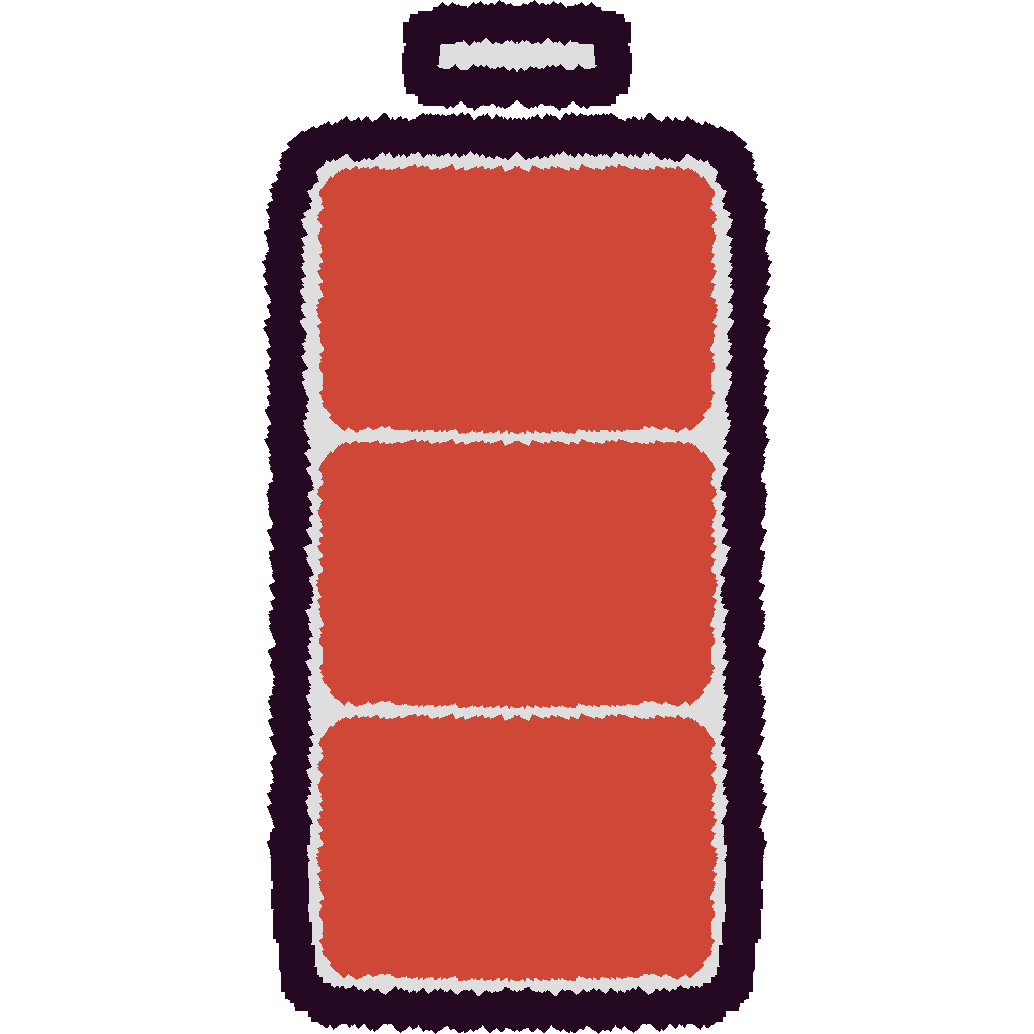 A drawing of a mostly transparent battery with 3 red bars in it.